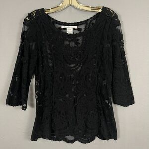 American Rag Sheer Black Lace Sz XS Top Crochet Pullover Whimsigoth Stevie Nicks